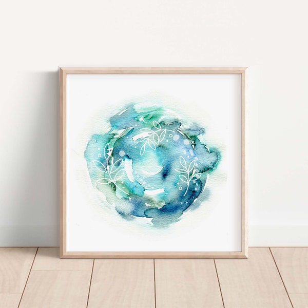 Watercolor Abstract Art Print, Botanical Wall Art, Floral Abstract Art, Modern Minimalist Wall Art, Coastal Decor, Abstract Ocean Art