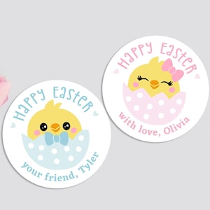 Personalized Easter Stickers, Boy Girl Chick Labels for Treat Bags, Pastel Easter School Gift Tags, Cute Customized Easter Egg Name Favors