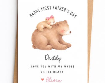 Personalized First Father's Day Card from Baby, Watercolor Papa Bear Card for Dad, Boy or Girl Custom New Dad Gift Keepsake, Love You Daddy