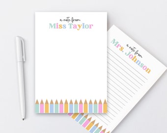 Teacher Note Pad Personalized, Colorful Custom School Stationery, Cute Teacher Appreciation Gift, Thank You Teacher End of Year, Pencils