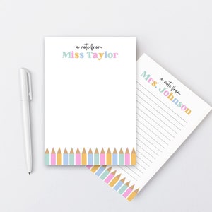 Teacher Note Pad Personalized, Colorful Custom School Stationery, Cute Teacher Appreciation Gift, Thank You Teacher End of Year, Pencils