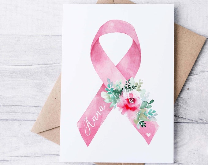 Breast Cancer Encouragement Custom, Pink Ribbon Cancer Awareness Greeting Card, Get Well Soon for Her, Thinking of You Support Card Survivor