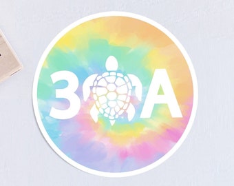 30A Florida Vinyl Sticker, Tie Dye Emerald Coast Sunshine State Decal, Rainbow Pastel Watercolor Sea Turtle Florida Gift, PCB Seaside Beach