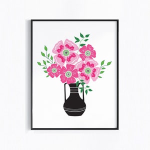 Hot Pink Floral Wall Art PRINTABLE, Spring Flower Wall Decor, Digital ...