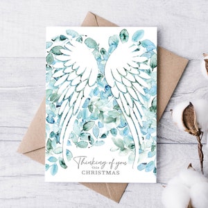 Christmas Card for Widow, Angel Wings Sympathy Card, Grief and Loss Holidays Support, Thinking of You at Christmas Bereavement Card, Widower