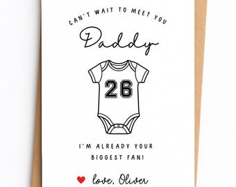 Personalized Dad-to-Be Father’s Day Card, Sports Number Theme, Can’t Wait to Meet Daddy, Blue Green Pink Baby Biggest Fan Card from Boy Girl