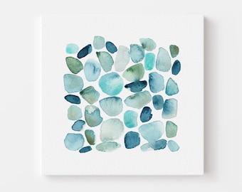 Coastal CANVAS Wall Art, Watercolor Sea Glass Canvas Print, Blue Green Ocean Wall Decor, Beach Housewarming Gift, Turquoise Ocean Painting