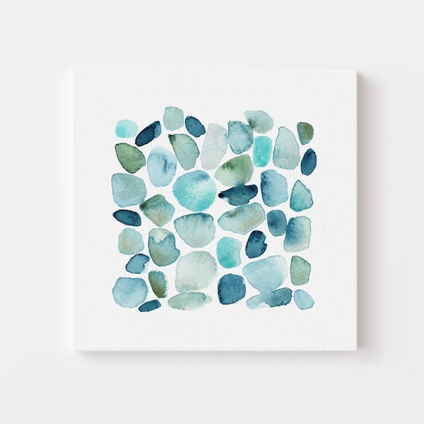 Coastal CANVAS Wall Art, Watercolor Sea Glass Canvas Print, Blue Green Ocean Wall Decor, Beach Housewarming Gift, Turquoise Ocean Painting