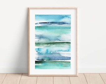 Watercolor Abstract Art Print, Modern Wall Art, Minimalist Wall Decor, Ocean Abstract Art, Coastal Wall Art Print, Beach House Decor