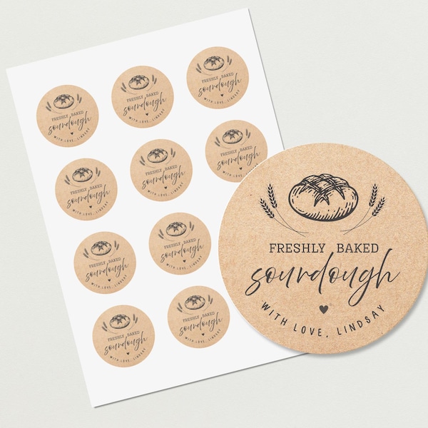 Personalized Sourdough Stickers, Custom Homemade Labels, Kraft Small Business Bakery Stickers, Freshly Baked Bread Labels, Kitchen with Love
