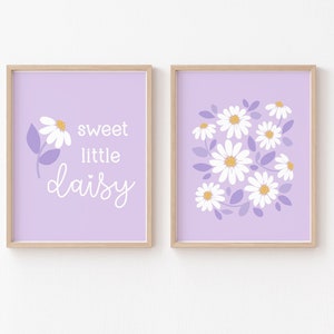 Purple Daisy Nursery Print Set, Boho Modern Daisy Decor, Pastel Violet Flower Wall Art, Digital Minimalist Floral Scandi Kids Room PRINTABLE