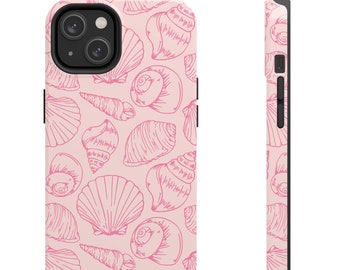 Pink Coastal Phone Case, Seashell Pattern Phone Cover, Girly Beach Lover Gift, Trendy Ocean iPhone 15, Modern Neutral Beach Please Summer