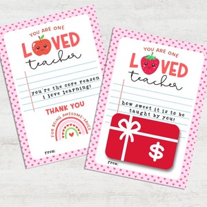 Porte-cartes cadeau Saint-Valentin à imprimer pour professeur, mignon fraise pomme bricolage pour enfants, remerciement numérique, jeu de mots numérique pour professeur