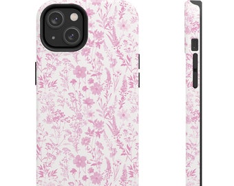 Pink Floral Phone Case, Trendy French Toile Botanical, Spring Flowers Phone Cover, Blush Pink Girly Gift, iPhone 15, iPhone 14, iPhone 13