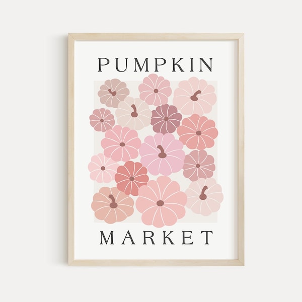 Pink Pumpkins Wall Art PRINTABLE, Neutral Fall Pumpkin Market Print, Boho Thanksgiving Decor, Rustic Modern Minimalist, Autumn Mauve Blush