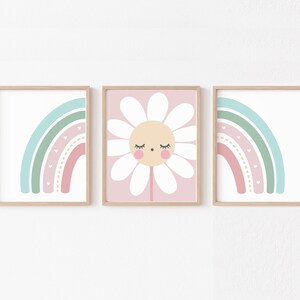 Blush Sage Daisy Nursery Wall Art PRINTABLE, Cute Neutral Daisy Decor ...