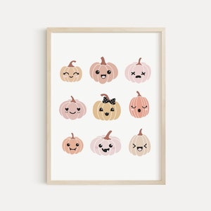 Pumpkin Nursery Wall Art PRINTABLE, Boho Pink Pumpkin Face Halloween Digital Print, Cute Fall Kids Decor, Jack O Lantern Girls Room Decor