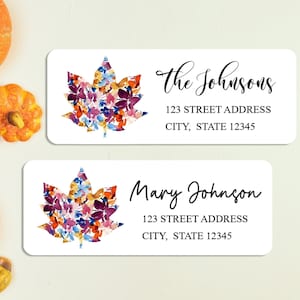 Fall Leaf Return Address Labels, Personalized Maple Leaf Address Stickers, Custom Colorful Watercolor Foliage Labels, Autumn Thanksgiving
