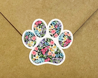Pet Paw Envelope Seals, Watercolor Floral Paw Stickers, Colorful Dog Lover Labels, Round Animal Vet Stickers, Vibrant Cat Envelope Sticker