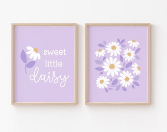 Purple Daisy Nursery Print Set, Boho Modern Daisy Decor, Pastel Violet Flower Wall Art, Digital Minimalist Floral Scandi Kids Room PRINTABLE
