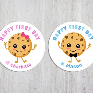 Custom First Day of School Stickers, Personalized Back to School Labels, Welcome Back Classroom Favors, Cute Smart Cookie Kids Tag with Name