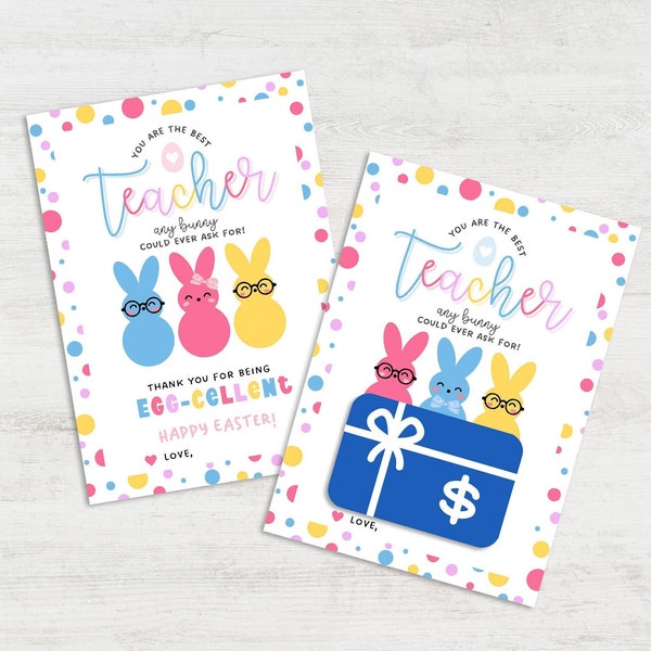 PRINTABLE Easter Gift Card Holder for Teacher, Happy Easter Kids DIY Thank You, Colorful Teacher Appreciation, Digital Best Teacher Bunny