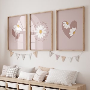 Mauve Daisy Nursery Wall Art, You Are So Loved Print Set of 3, Minimalist Dusty Pink Wildflower Decor, Boho Floral Scandi Kids PRINTABLE