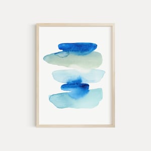 Sea Glass Abstract Art Print, Modern Coastal Wall Art, Blue Green Beach House Decor, Ocean Abstract Watercolor Stones Painting, Seaside Art