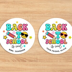 Personalized Back to School Stickers, First Day of School Labels, Cool Kids Retro School Tag, Custom Teacher Favors for First Grade Class