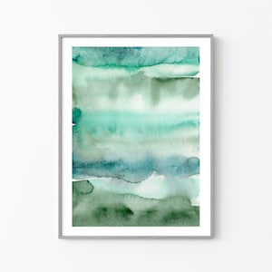 Blue Green Sea Glass Abstract Art Print, Modern Coastal Wall Art, Seafoam Beach House Decor, Ocean Abstract Watercolor Brushstroke Painting