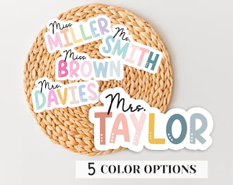 Teacher Name Sticker, Colorful Custom Vinyl Decal, Boho Hearts Water Bottle Laptop Sticker, Cute Personalized Gift for Teacher Appreciation