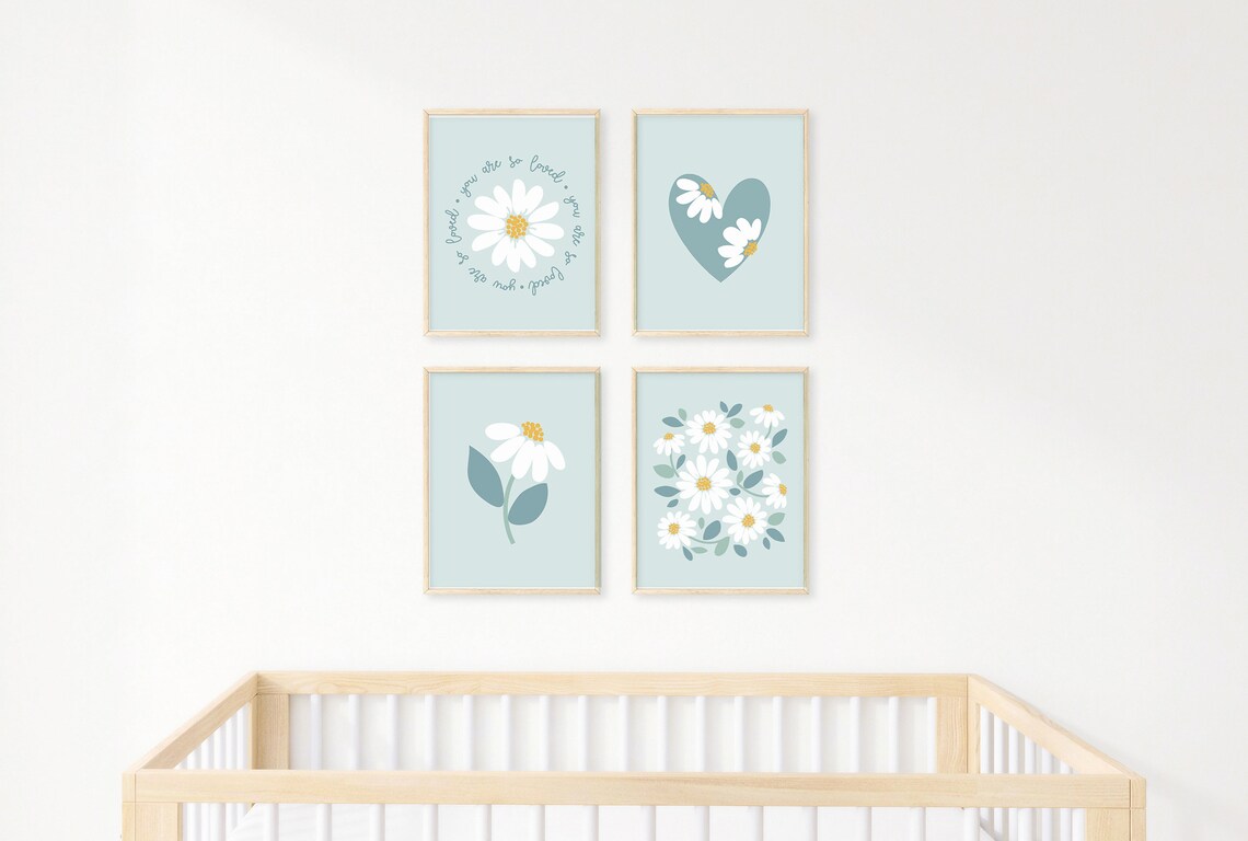 Mint Daisy Nursery Set of 4 PRINTABLE Boho Floral Heart - Etsy