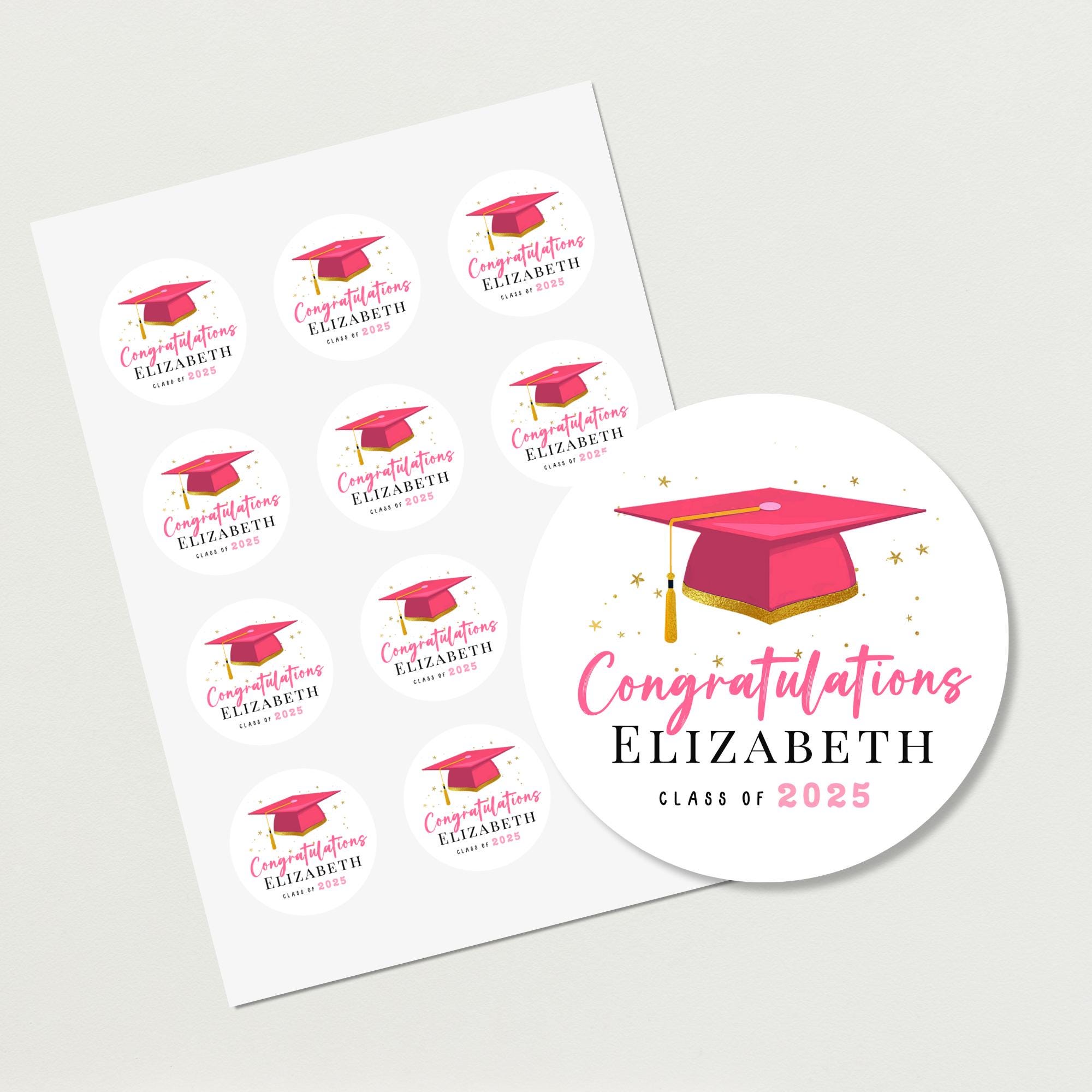 Graduation Part Part Sticker Pink Graduation Stickers Personalized, Girly Grad Cap Favors ...