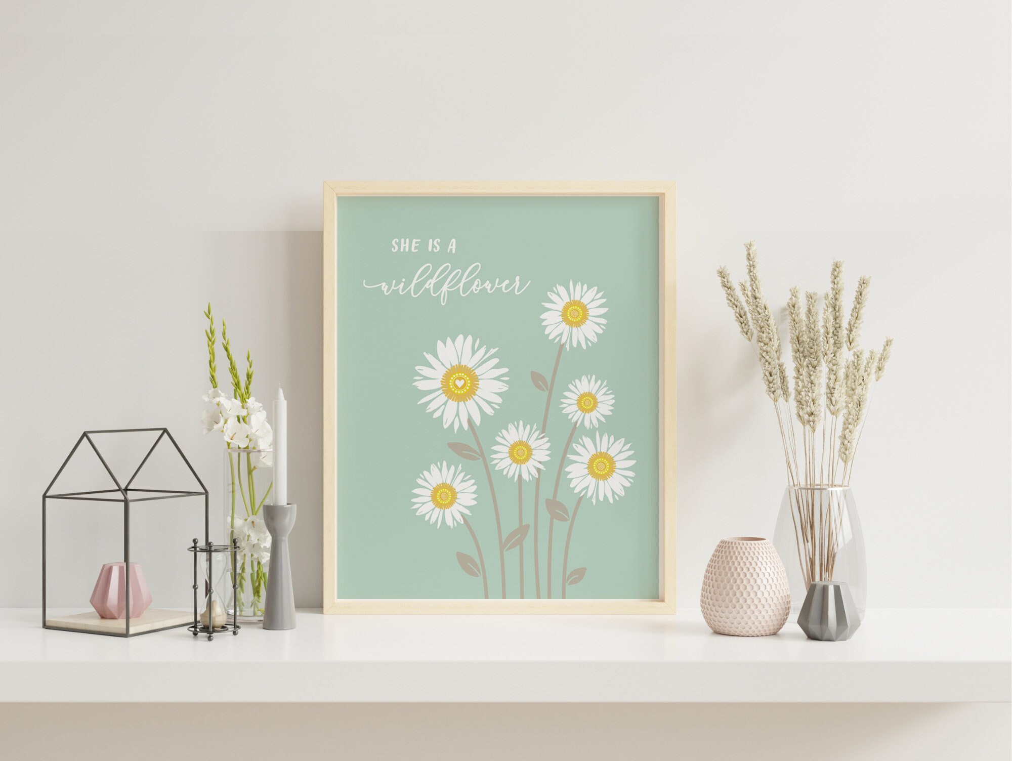 Boho Daisy Nursery Wall Art PRINTABLE, She is a Wildflower Girl's Room ...