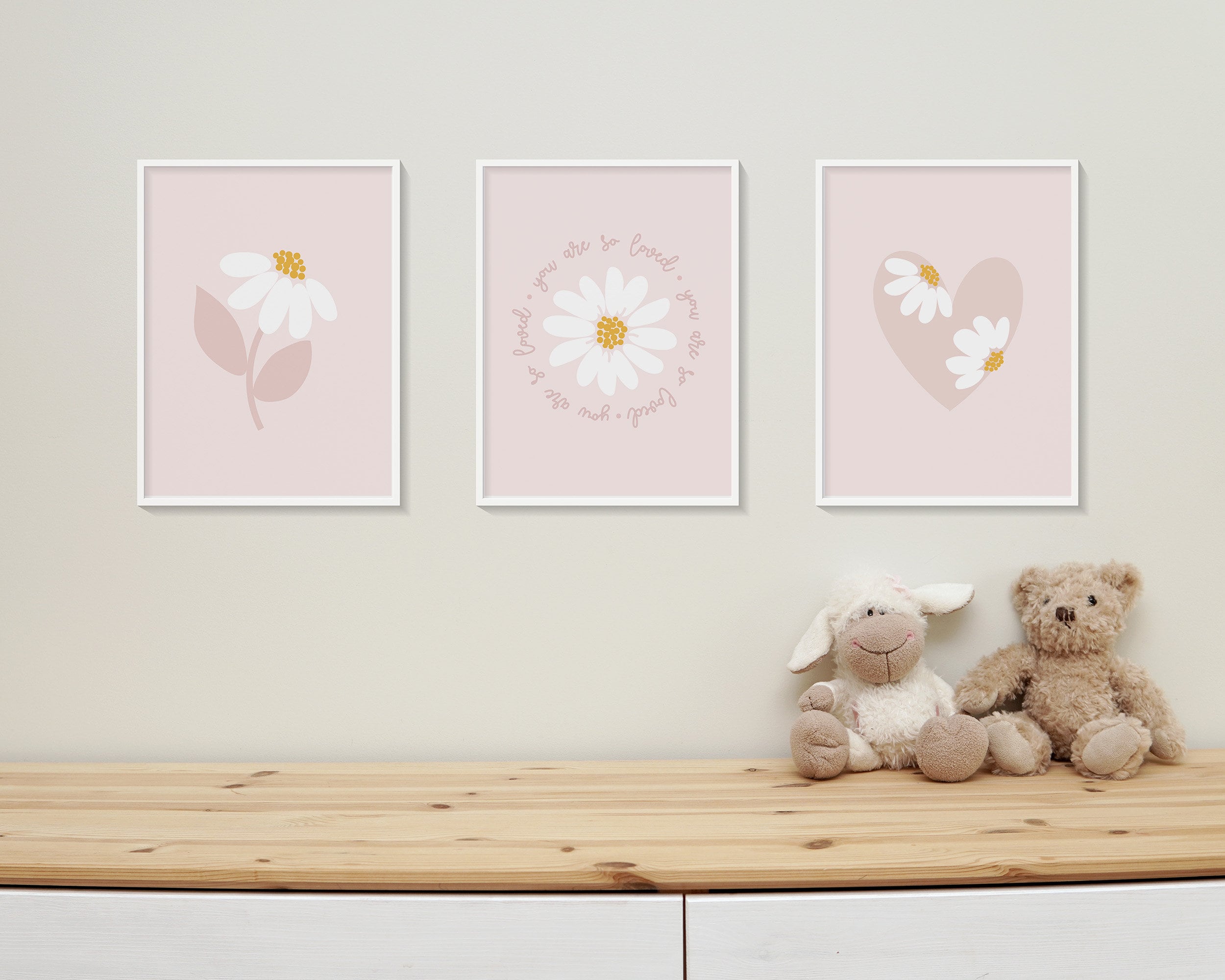 Blush Daisy Nursery Wall Art, You Are so Loved Print Set of 3 ...