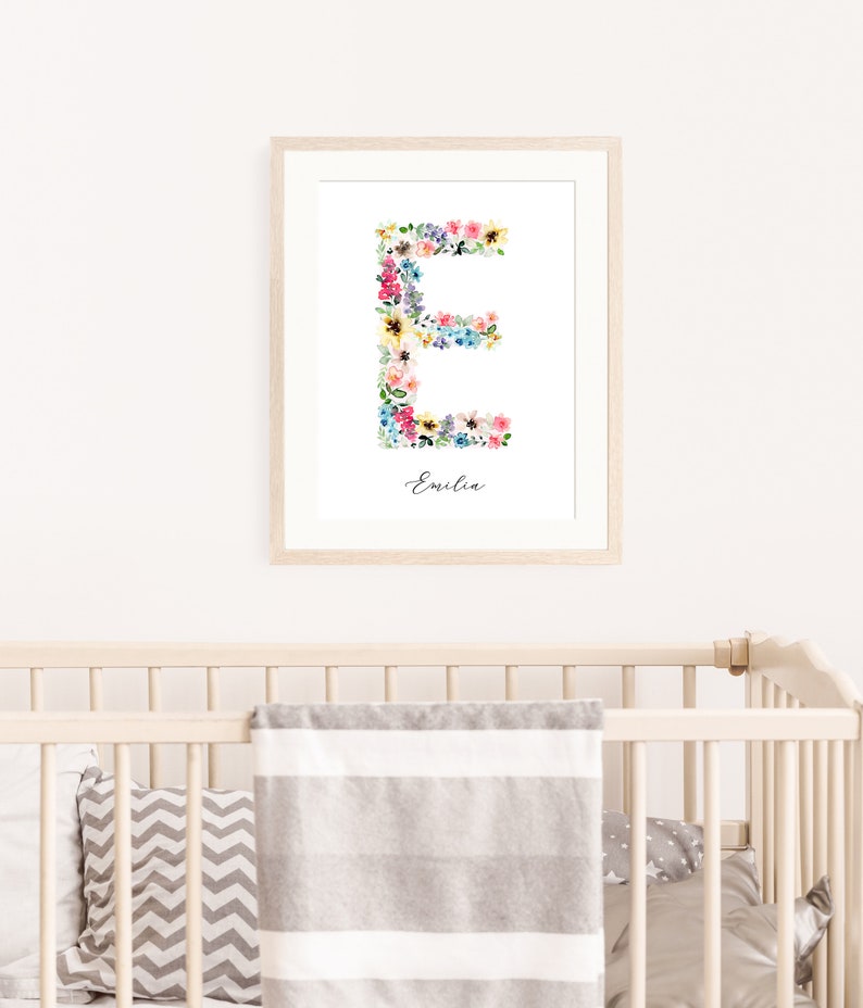 Floral Initial Wall Art, Personalized Wildflower Name Print, Daisy ...