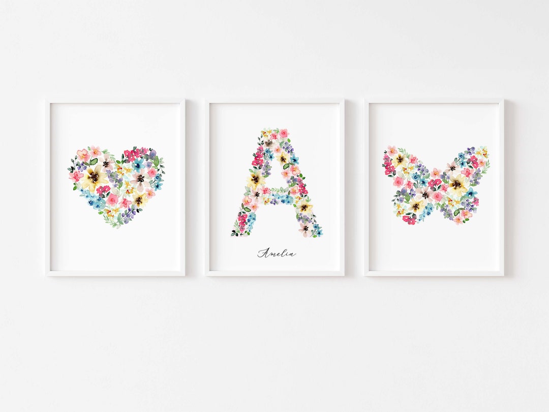 Wildflower Initial Nursery Print Set, Colorful Boho Baby Girl's Room ...