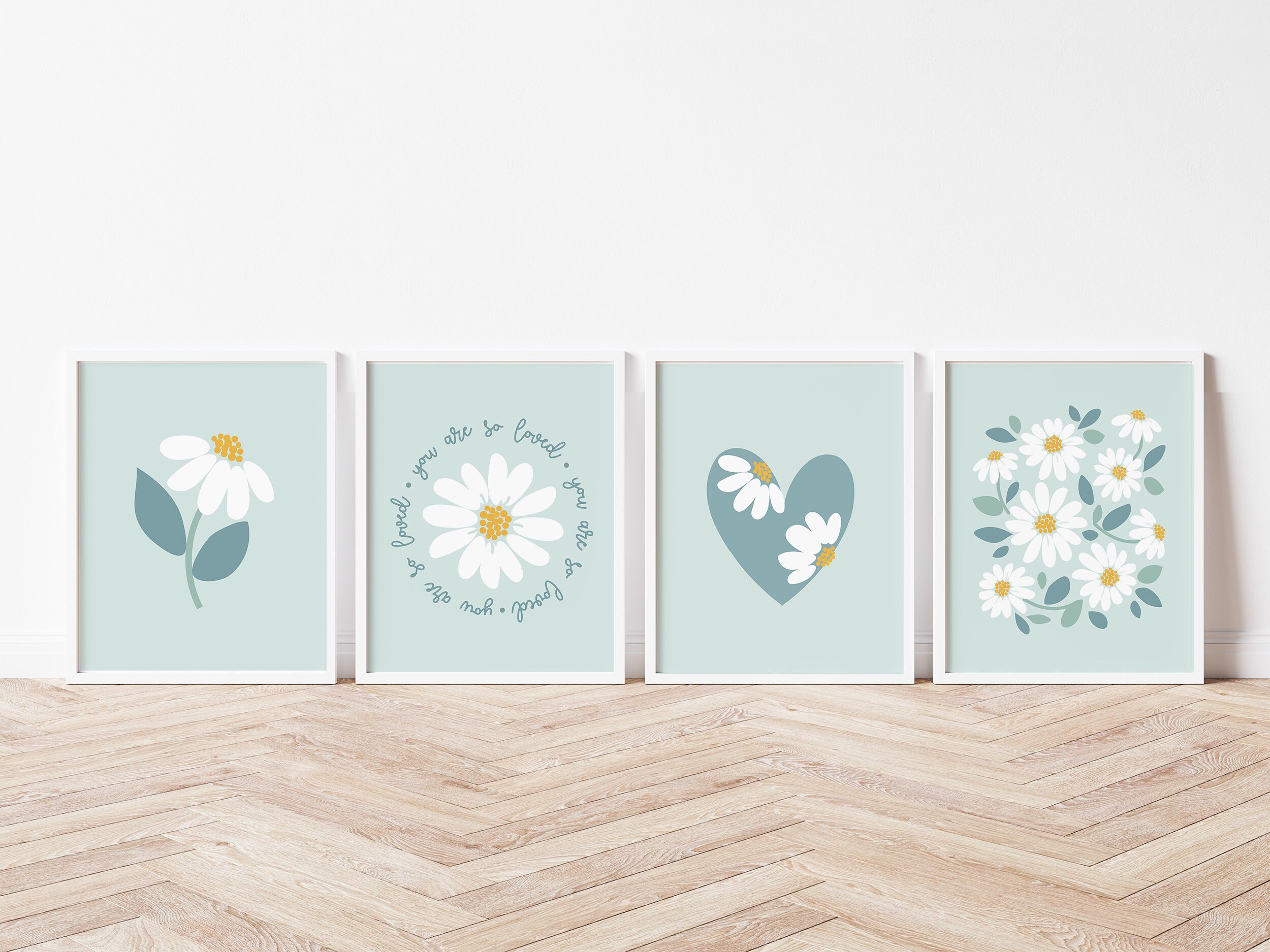 Mint Daisy Nursery Set of 4 PRINTABLE Boho Floral Heart - Etsy