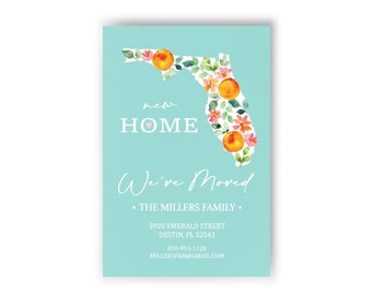 Florida Moving Announcement Card, Personalized We've Moved to FL Postcard, Watercolor Citrus Sunshine State Change of Address 5x7 Note Pack