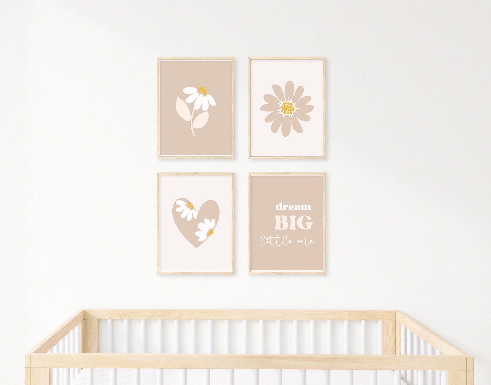 Neutral Daisy Nursery Wall Art, Dream Big Little One Modern Daisy Decor ...