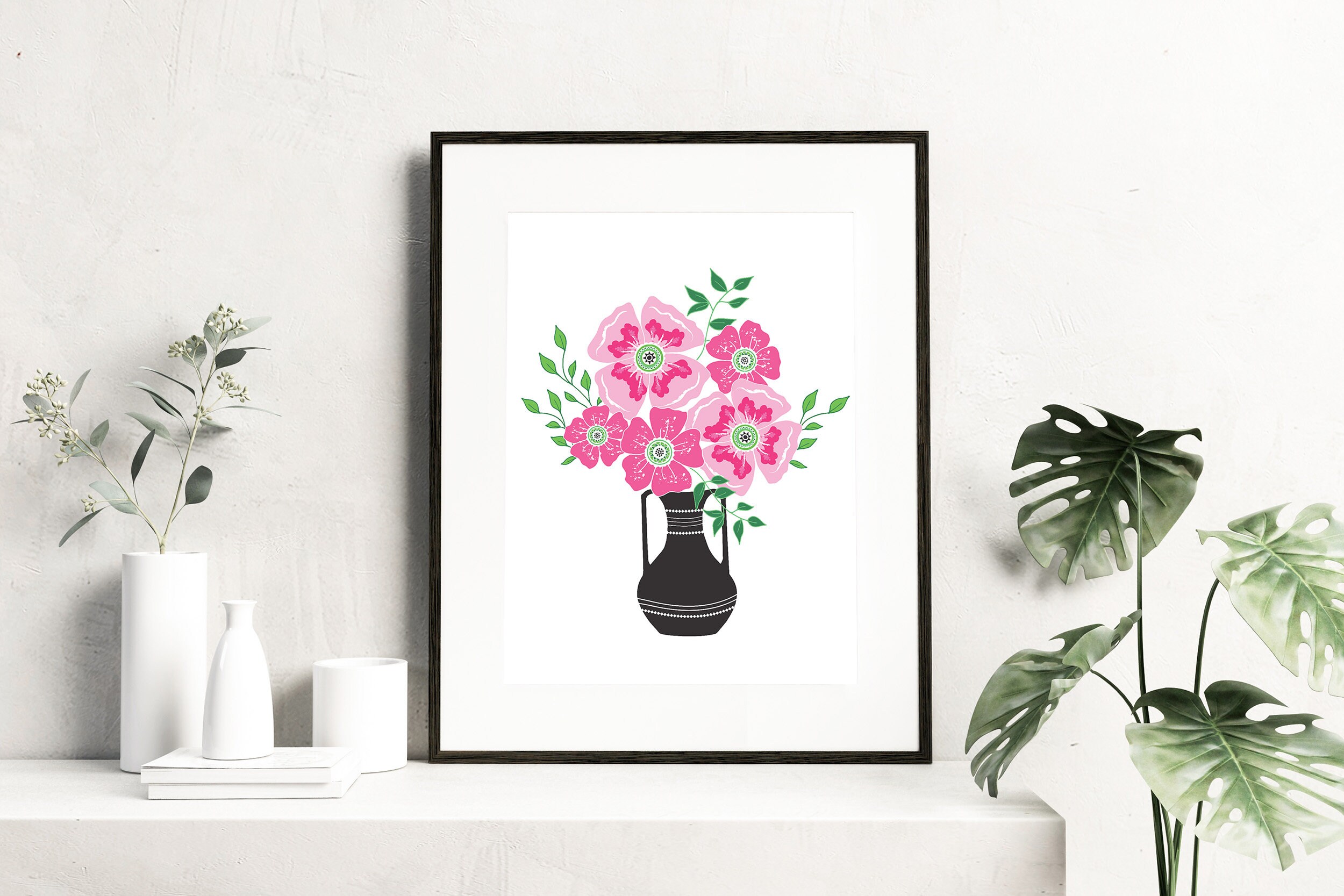 Hot Pink Floral Wall Art PRINTABLE Spring Flower Wall Decor - Etsy