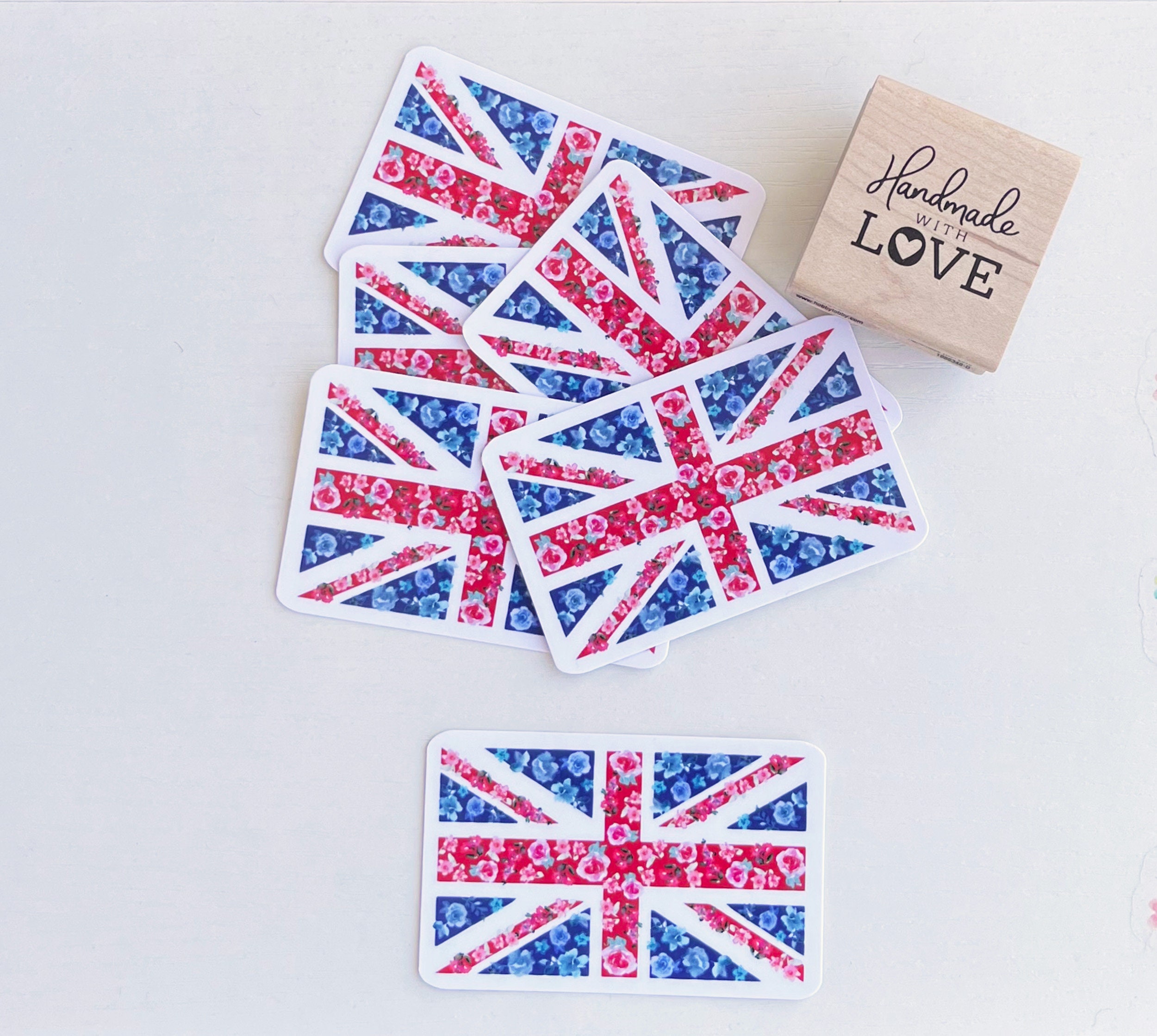 UK Flag Sticker, Union Jack Vinyl Decal, Watercolor Floral British Flag ...