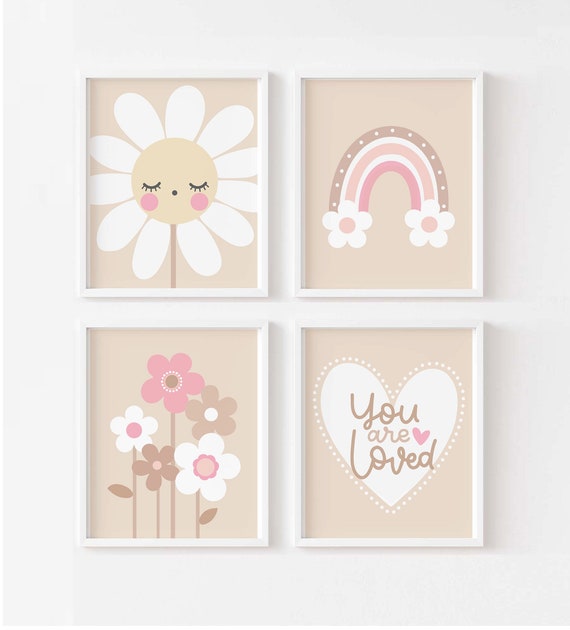 Set Di 4 Poster Boho Per Cameretta - Arcobaleno, Sole, Nuvole E Farfalle In Stile Handmade, Formato A4 - Foto 9