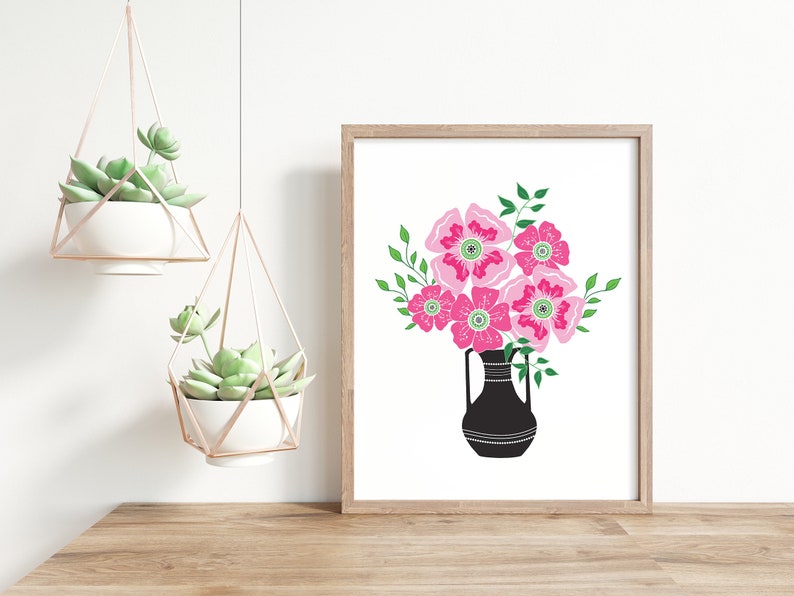 Hot Pink Floral Wall Art PRINTABLE Spring Flower Wall Decor - Etsy