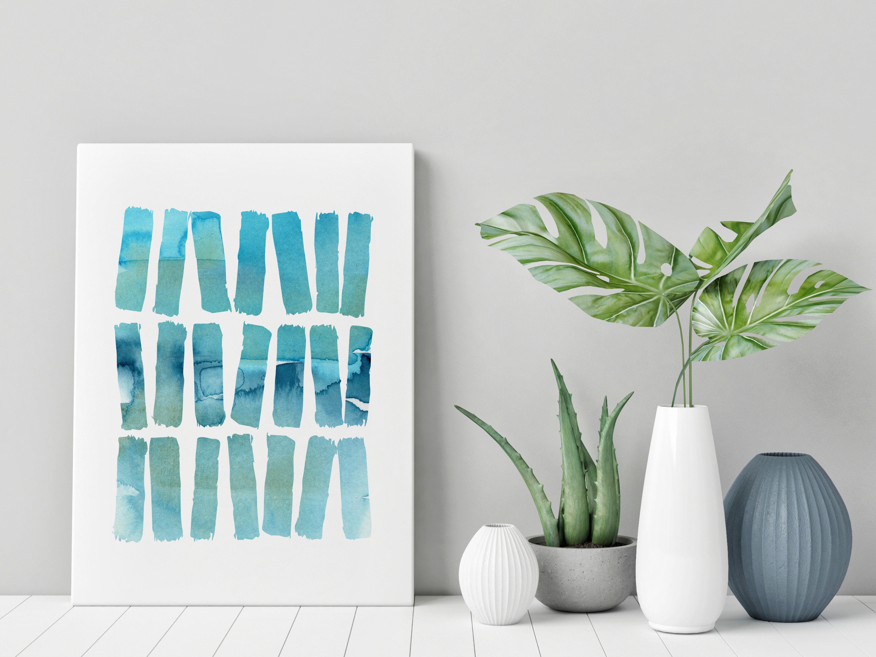 Blue Abstract CANVAS Wall Art, Turquoise Watercolor Coastal Canvas ...