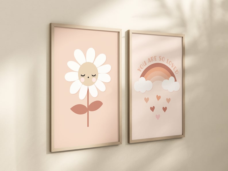 Pink Boho Daisy Nursery Wall Art, You Are so Loved, Neutral Modern ...