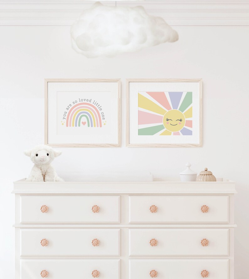 Colorful Sunshine Nursery Wall Art, Pastel Playroom Decor, Boho Smiling ...