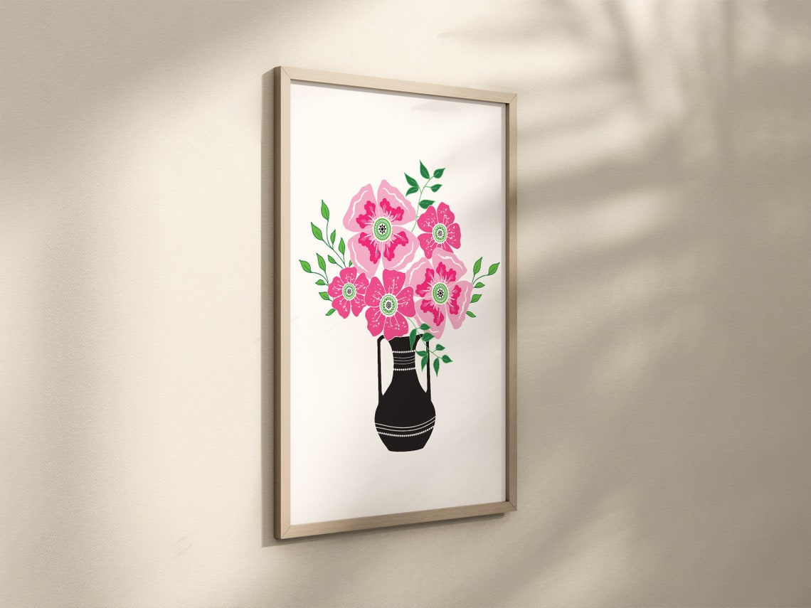 Hot Pink Floral Wall Art PRINTABLE Spring Flower Wall Decor - Etsy