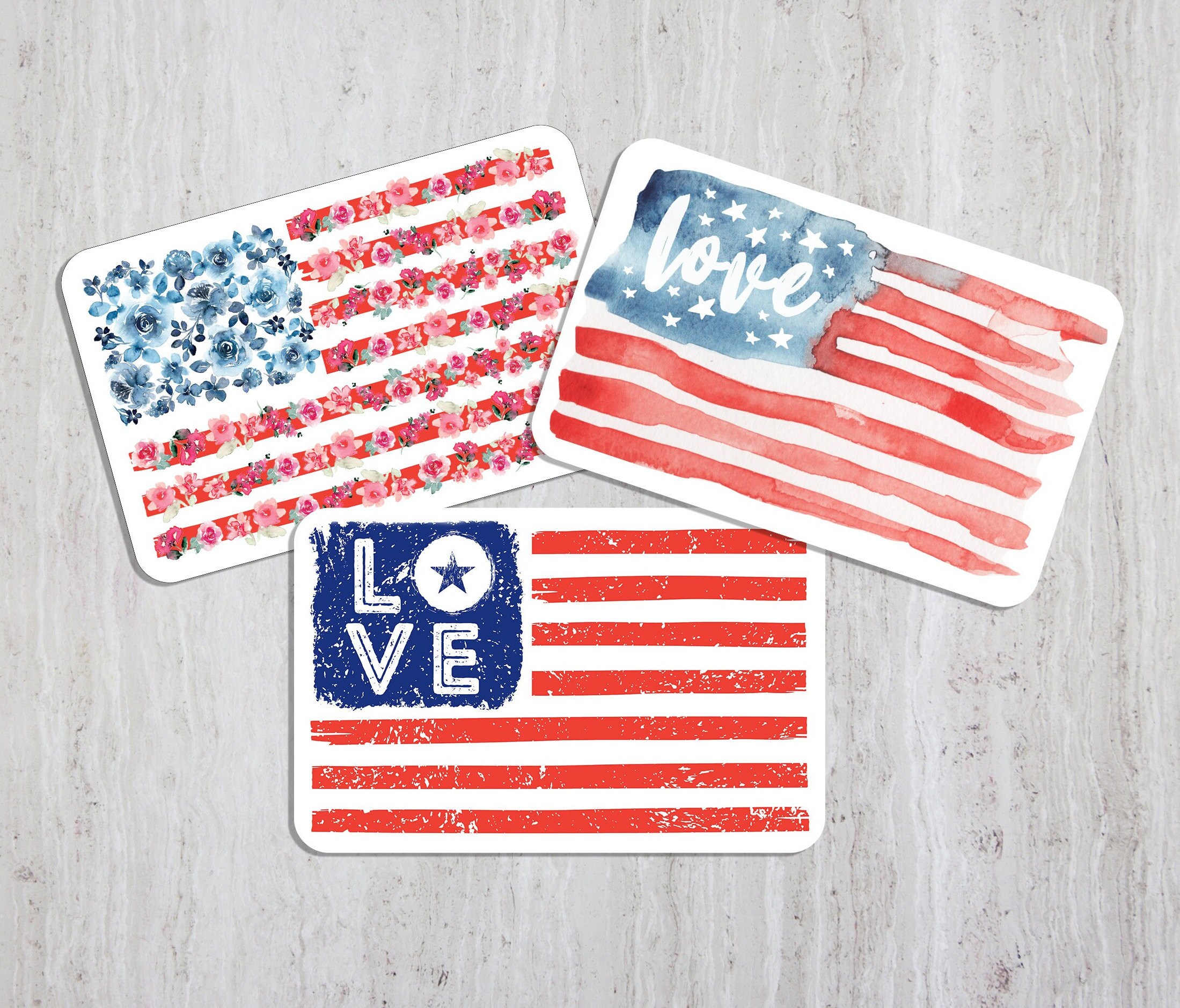American Flag Stickers, Watercolor Floral USA Decal, Patriotic Girly ...