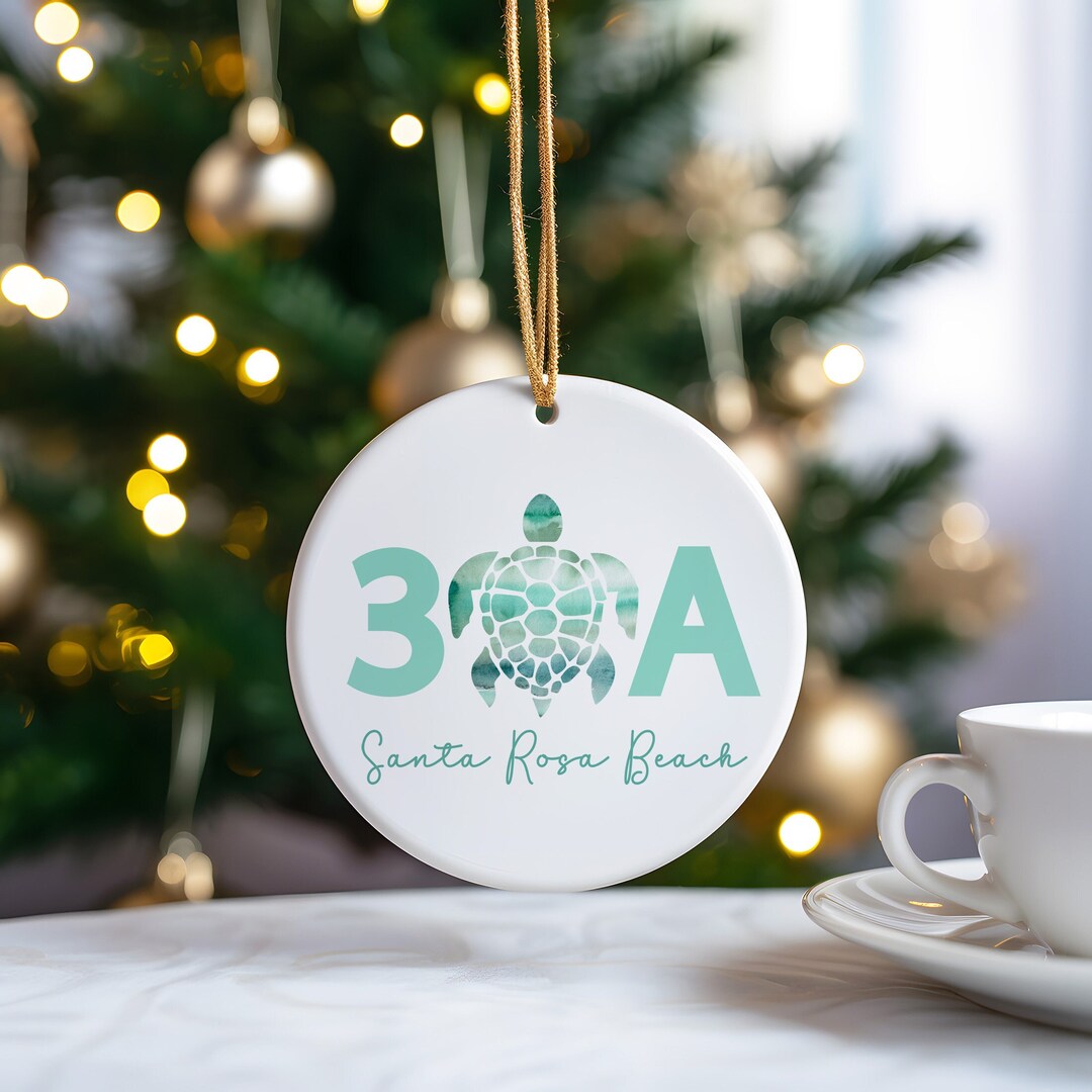30A Florida Christmas Ornament, Custom Coastal Ceramic Ornament, 30A